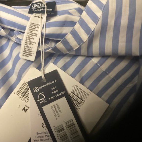 Polo Ralph Lauren High-Low Long Sleeves Button Cuffs Carly Striped Slip Shirt - Picture 11 of 11